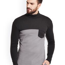 Hypernation Men Black & Grey Colourblocked Slim Fit T-shirt-image-45