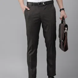 Arrow Men Brown Self Design Textured Tailored Fit Formal Trousers-picture-10