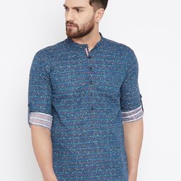 even Men Blue Printed Straight Kurta-41