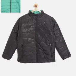 Gini and Jony Boys Navy Blue & Sea Green Fleece Reversible Padded Jacket-image-9