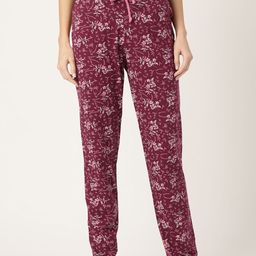 Kanvin Women Burgundy & Pink Floral Print Lounge Pants-image-28