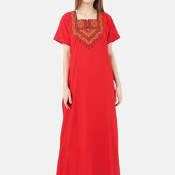 KOI SLEEPWEAR Red Embroidered Lissybissy Cotton Maxi Nightdress-image-93