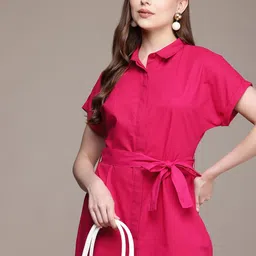French Connection Extended Sleeves Shirt Mini Dress With Fabric Tie-Up Belt-picture-13