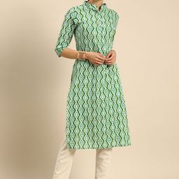 Anouk Women Green & White Ethnic Motifs Printed Kurta-image-62
