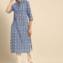 Anouk Women Blue & White Ethnic Motifs Printed Kurta-image-38