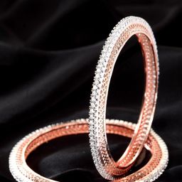 PANASH Set of 2 Rose Gold-Plated White AD-Studded Handcrafted Bangles-image-12