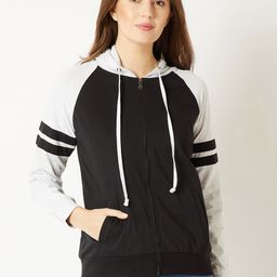 Miss Chase Women Black Colourblocked Lightweight Hooded Bomber Jacket-image-62