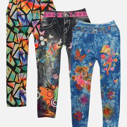 TINY HUG Girls Multicoloured Pack of 3 Printed Leggings-45