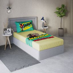 DDecor Yellow & Green Cartoon Characters 210 TC Single Bedsheet with 1 Pillow Covers-40