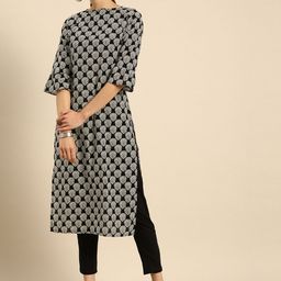 Anouk Women Black & White Ethnic Motifs Printed Bell Sleeves Kurta-picture-14