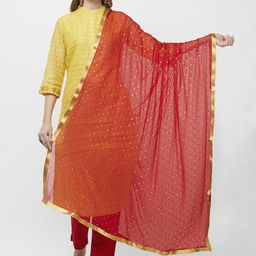 Dupatta Bazaar Red & Gold-Coloured Woven Design Dupatta-picture-19