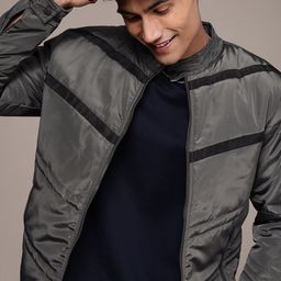 WROGN Striped Band Collar Padded Jacket-image-80
