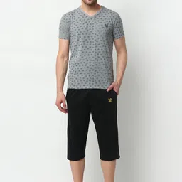 VIMAL JONNEY Men Grey Melange & Black Printed Night suit-image-70