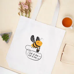 Doodle Bee Humour Printed Structured Tote Bag-image-106