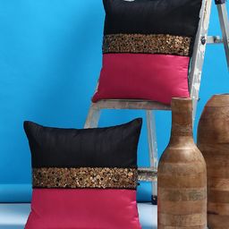 Alina decor Black Set of 2 Solid Square Cushion Covers-image-85