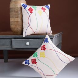 Alina decor Beige Set of 2 Embroidered Square Cushion Covers-53