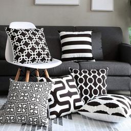 MODERN HOMES Black & White Set of 6 Geometric Square Cushion Covers-6