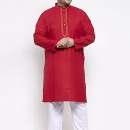 plusS Men Red Solid Kurta with Pyjamas-picture-2