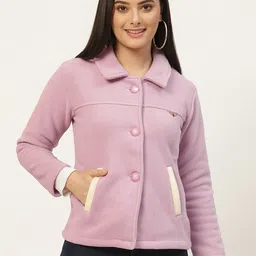 BROOWL Women Lavender Solid Woven Overcoat-image-86