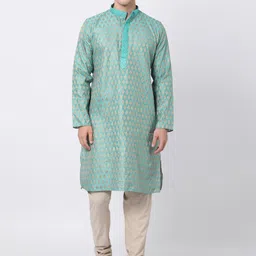 TABARD Men Green & Beige Woven Design Kurta with Churidar-image-23