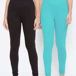 Bitterlime Women Pack Of 2 Solid Churidar-Length Leggings-11