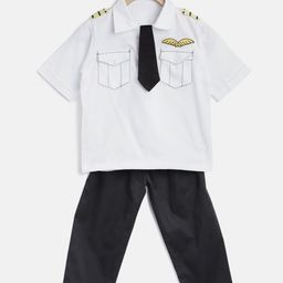 Kids Clan Unisex White & Black Solid Pilot Night suit-picture-43