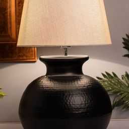 Homesake Black & Off-White Solid Hammered Pitcher Handcrafted Table Lamp with Shade-11