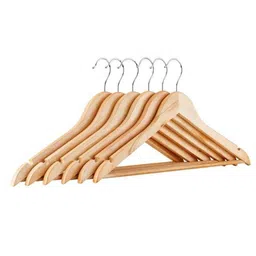 SAJANI Cream 6 Pieces Textured Wooden Hangers-image-9