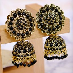 Crunchy Fashion Black Dome Shaped Jhumkas Earrings-image-68