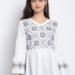 Miaz Lifestyle Women White & Grey A-Line Top-image-31