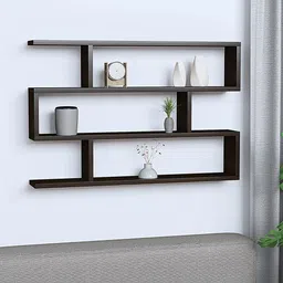 RANDOM Coffee Brown Wood 3-Tier Wall Shelf-30