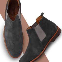 FAUSTO Men Charcoal Grey Suede Chelsea Boots-11