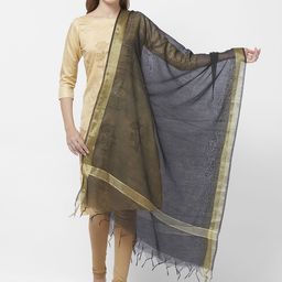 Dupatta Bazaar Women Black & Gold-Toned Solid Dupatta-picture-4