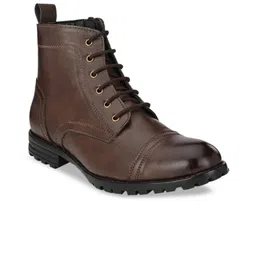 Hirels Men Brown Solid High-Top Biker Boots-image-42