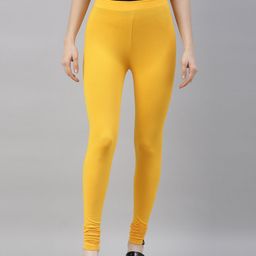 TWIN BIRDS Women Mustard Yellow Solid Churidar-Length Leggings-image-78