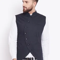 Hypernation Men Black Printed Woven Pure Cotton Nehru Jacket-22