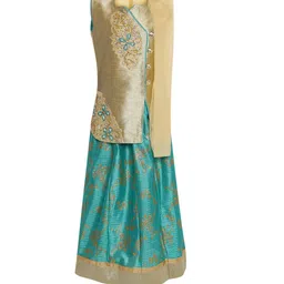 Aarika Girls Beige & Green Embellished Ready to Wear Lehenga & Blouse with Dupatta-picture-13