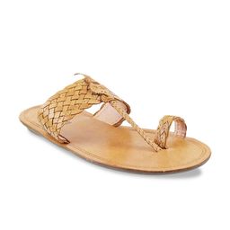 Mochi Men Tan Brown Woven-Design Leather Kolhapuris-image-88