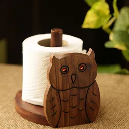ExclusiveLane Brown Sheesham Wood Owl On A Roll Hand Carved Toilet Roll Holder-image-97