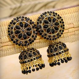 Crunchy Fashion Black Dome Shaped Jhumkas Earrings-image-98