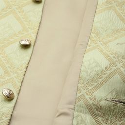 MANQ Men Cream-Coloured Kurta with Churidar & Woven Design Nehru Jacket image 4