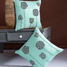 Alina decor Sea Green & Black Set of 2 Embellished Square Cushion Covers-19