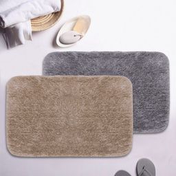 BIANCA Set Of 2 Khaki Brown & Grey Solid 1850 GSM Plush Anti-Skid Bath Rugs-3