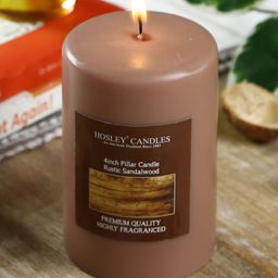 HOSLEY Brown Rustic Sandalwood Highly Fragranced 4inch Pillar Candle-44