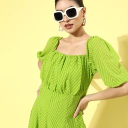 plusS Women Lime Green Printed A-Line Dress-image-38