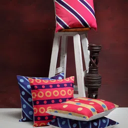 Alina decor Pink & Blue Set of 5 Striped Square Cushion Covers-image-71