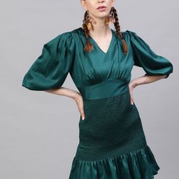 STREET 9 Women Green Solid Drop-Waist Dress-image-98