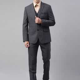 Theme Men Charcoal Checked Single-Breasted Formal Suit-image-98