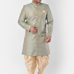 DEYANN PLUS Men Blue & Cream-Coloured Printed Woven Sherwani Set-6