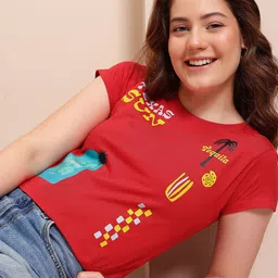 Mast & Harbour Typorgraphy Printed Pure Cotton T-shirt-picture-18